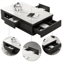 Stylish White & Black Sintered Stone TV Cabinet - Modern Home Entertainment Center hjl-1188