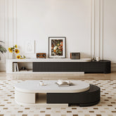 White and Black Sintered Stone Pine Wood Tea Table - Elegant and Modern Design hjl-1199