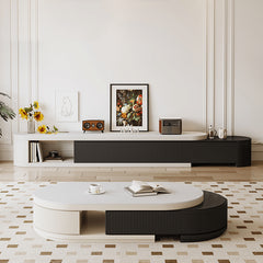 White and Black Sintered Stone Pine Wood Tea Table - Elegant and Modern Design hjl-1199