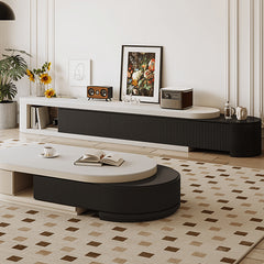 White and Black Sintered Stone Pine Wood Tea Table - Elegant and Modern Design hjl-1199