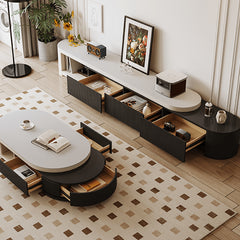 White and Black Sintered Stone Pine Wood Tea Table - Elegant and Modern Design hjl-1199