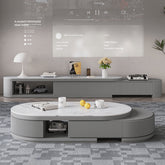 Elegant White & Gray Sintered Stone TV Cabinet with Pine Wood Finish hjl-1204