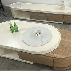 White Natural Sintered Stone Tea Table with Pine Wood Base hjl-1217