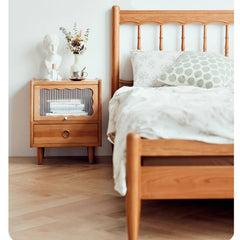 Elegant Bedside Cupboard in Cherry Wood Finish with Glass and Copper Accents hldmz-736