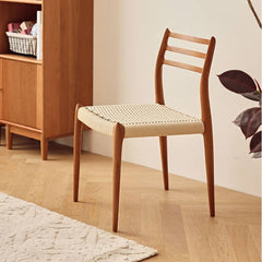 Natural Cherry Wood Dining Chair with Handwoven Kraft Paper Rope Seat hldmz-739