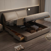 Luxurious Genuine & Faux Leather Down Bed - Light Grey, Beige, Black, Khaki, Dark Brown, Orange hmzsh-1542