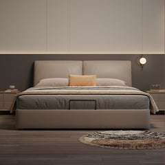 Luxurious Genuine & Faux Leather Down Bed - Light Grey, Beige, Black, Khaki, Dark Brown, Orange hmzsh-1542