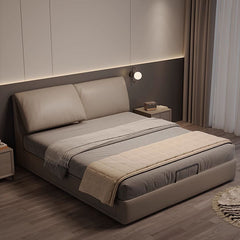 Luxurious Genuine & Faux Leather Down Bed - Light Grey, Beige, Black, Khaki, Dark Brown, Orange hmzsh-1542