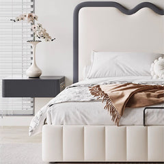 Luxurious Beige Bed with Genuine and Faux Leather Upholstery hmzsh-1544