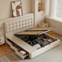 Luxurious Beige Bed - Genuine Leather Elegance or High-Quality Faux Leather Option hmzsh-1546