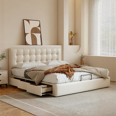 Luxurious Beige Bed - Genuine Leather Elegance or High-Quality Faux Leather Option hmzsh-1546