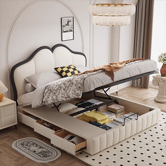 Stylish Beige and Black Faux Leather Bed | Genuine Leather Look-alike hmzsh-1547