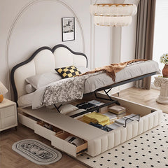 Stylish Beige and Black Faux Leather Bed | Genuine Leather Look-alike hmzsh-1547