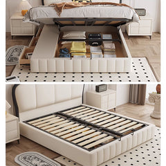 Stylish Beige and Black Faux Leather Bed | Genuine Leather Look-alike hmzsh-1547
