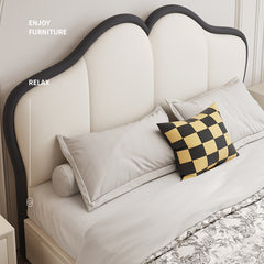 Stylish Beige and Black Faux Leather Bed | Genuine Leather Look-alike hmzsh-1547