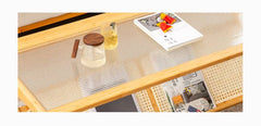 Stylish Dark Brown Bamboo Tea Table with Glass Top - Durable ABS Resin Design hsl-79