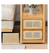 Elegant Natural Wood Tea Table with Reeded Glass and Dark Grey Bamboo Accents hsl-82