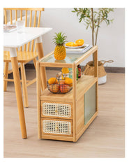 Elegant Natural Wood Tea Table with Reeded Glass and Dark Grey Bamboo Accents hsl-82