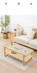 Elegant Bamboo Rattan Woven Glass Tea Table - Natural Wood Finish hsl-86
