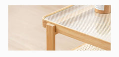 Elegant Bamboo Rattan Woven Glass Tea Table - Natural Wood Finish hsl-86