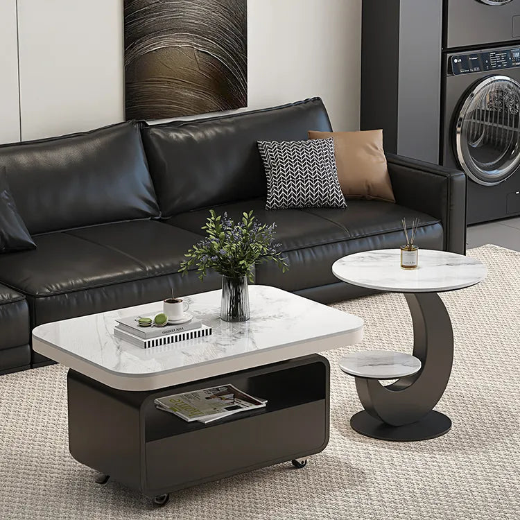 Coffee table COLOR1 White Black COLOR2 Brown Sintered Stone Solid wood Multi-layer board htyjj-6581
