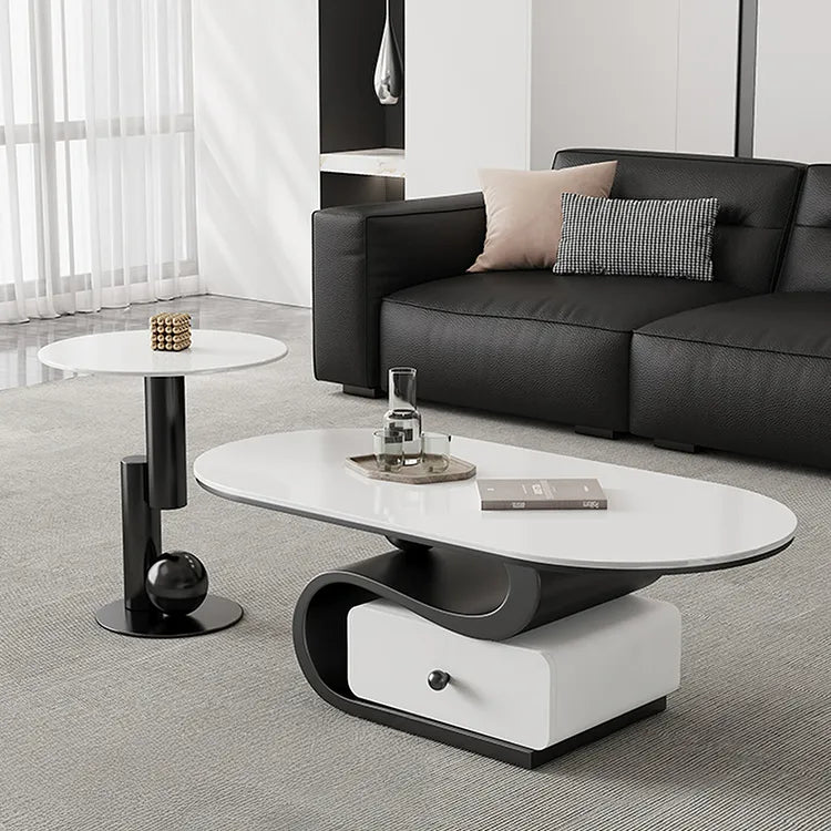 Coffee table White COLOR1 Black Solid wood Sintered Stone htyjj-6586