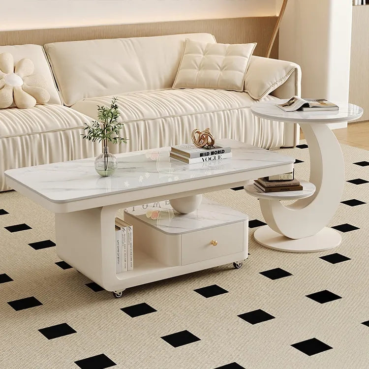 Coffee table COLOR1 White Sintered Stone Solid wood htyjj-6605-2