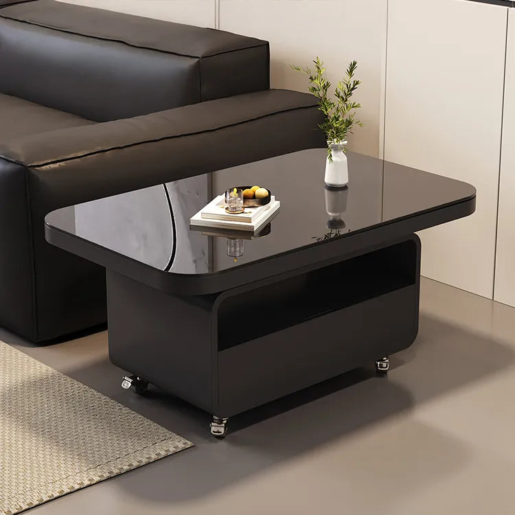 Coffee table Black COLOR1 COLOR2 Tempered glass Solid wood htyjj-6615