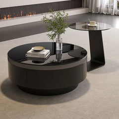 Coffee table Black COLOR1 COLOR2 Tempered glass Solid wood htyjj-6623-2