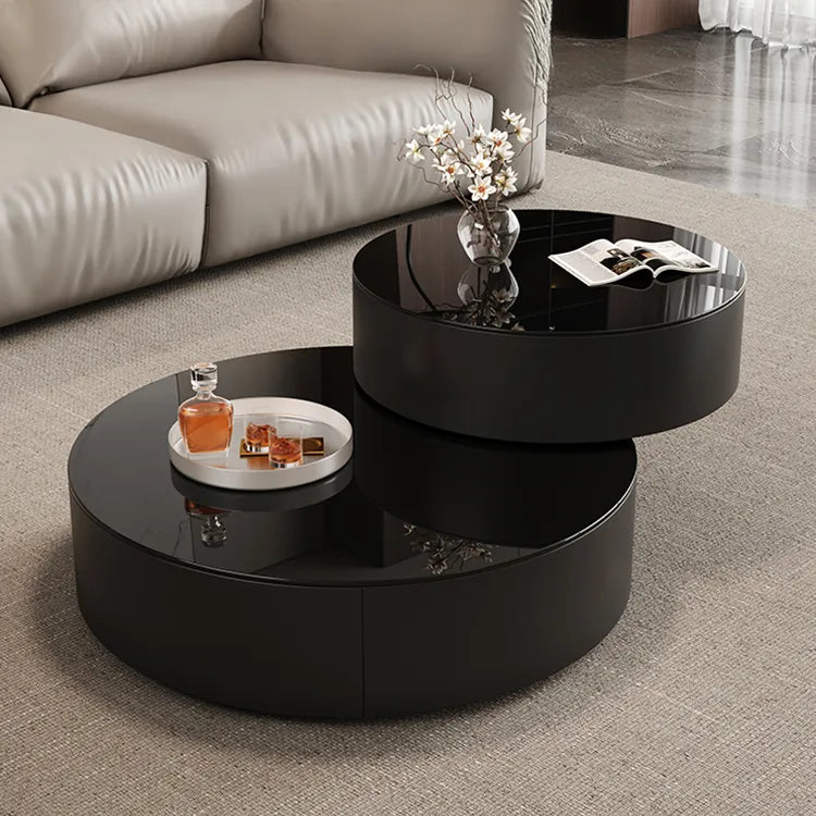 Coffee table Black Solid wood Eco-friendly Board Tempered glass htyjj-6632