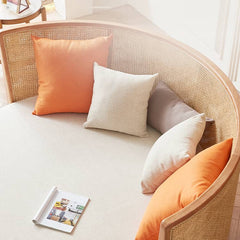 Beige Rattan Sofa with Ash Wood Frame and Cotton Linen Upholstery htzm-1505