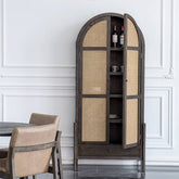 Elegant Black Oak Wood Cabinet with Rattan Accents for Modern Living Rooms htzm-1512