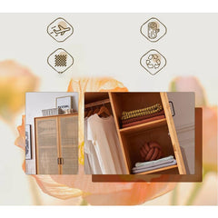 Elegant Ash Wood Cabinet with Natural Rattan Details htzm-1513