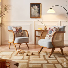 Elegant Ash Wood Sofa with Rattan Accents and Cotton Linen Upholstery htzm-1522