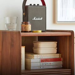 Elegant Brown Black Walnut Bedside Cupboard with Copper Accents - Stylish Storage Solution hykmq-778