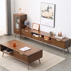 Elegant Brown Cherry Solid Wood TV Cabinet - Timeless Design for Any Living Room hym-1533