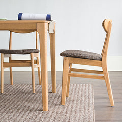 Elegant Brown Oak Wood Chair with Cotton and Linen Upholstery hym-1541