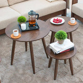 Elegant Brown Oak Wood Tea Table - Natural Finish, Perfect for Any Room hym-485