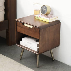 Stylish Brown Tung Wood Bedside Cupboard with Durable Metal Accents hym-488