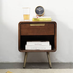 Stylish Brown Tung Wood Bedside Cupboard with Durable Metal Accents hym-488