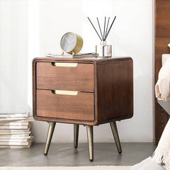 Stylish Bedside Cupboard - Brown Tung Wood & Metal Finish hym-489