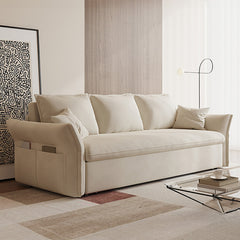 Elegant Beige & Light Gray Sofa with Pink & Blue Accents, Comfortable Dark Brown Faux Leather & Cotton Blend hyt-1424