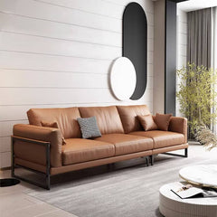 Brown Faux Leather Sofa with Pine Wood Frame and Cotton Accents hzh-1369