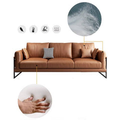 Brown Faux Leather Sofa with Pine Wood Frame and Cotton Accents hzh-1369