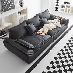 Sofa Black Synthetic leather Down Solid wood Stuffing cotton Techno Fabric hzmkj-5952