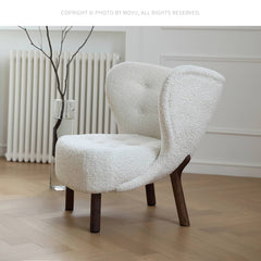 Luxurious White Walnut Wood Chair with Soft Faux Lambswool Upholstery my-361