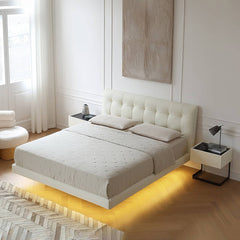 Stylish Bed Frame with Light Brown Pine and Leather Finish my-376