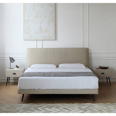 Luxurious Gray Pine Bed with Leather Upholstery and Silky Floss Finish my-379