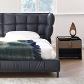 Luxurious Black Pine Bed with Leather Upholstery and Silk Floss Comfort my-381