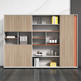 Stylish White Particle Board Cabinet with Natural Wood Accents - Perfect for Modern Living Spaces qs-156